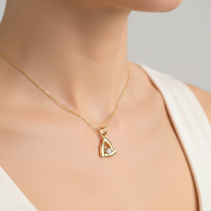 Modern Triangle Frame Accent Diamond Gold Pendant
