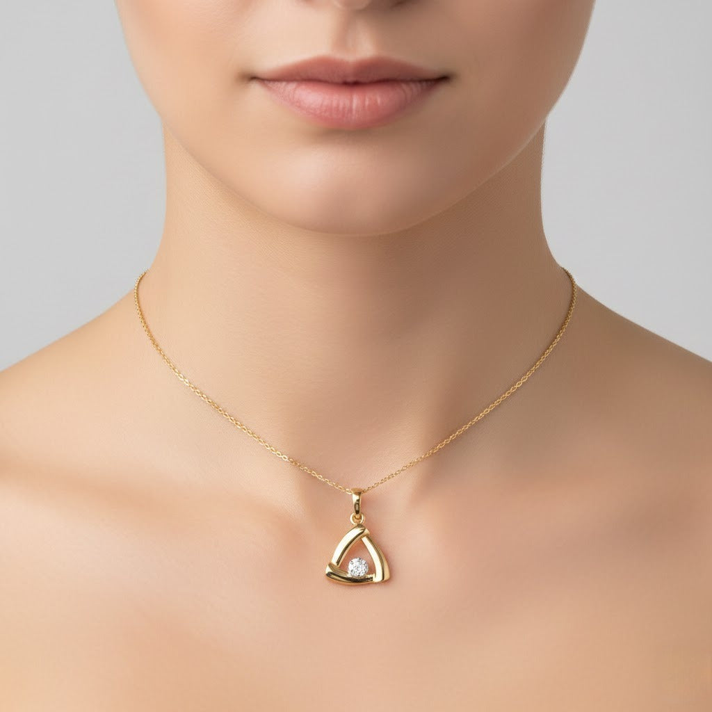 Modern Triangle Frame Accent Diamond Gold Pendant