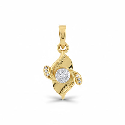 Graceful Wave Motif Accents Diamond Gold Pendant