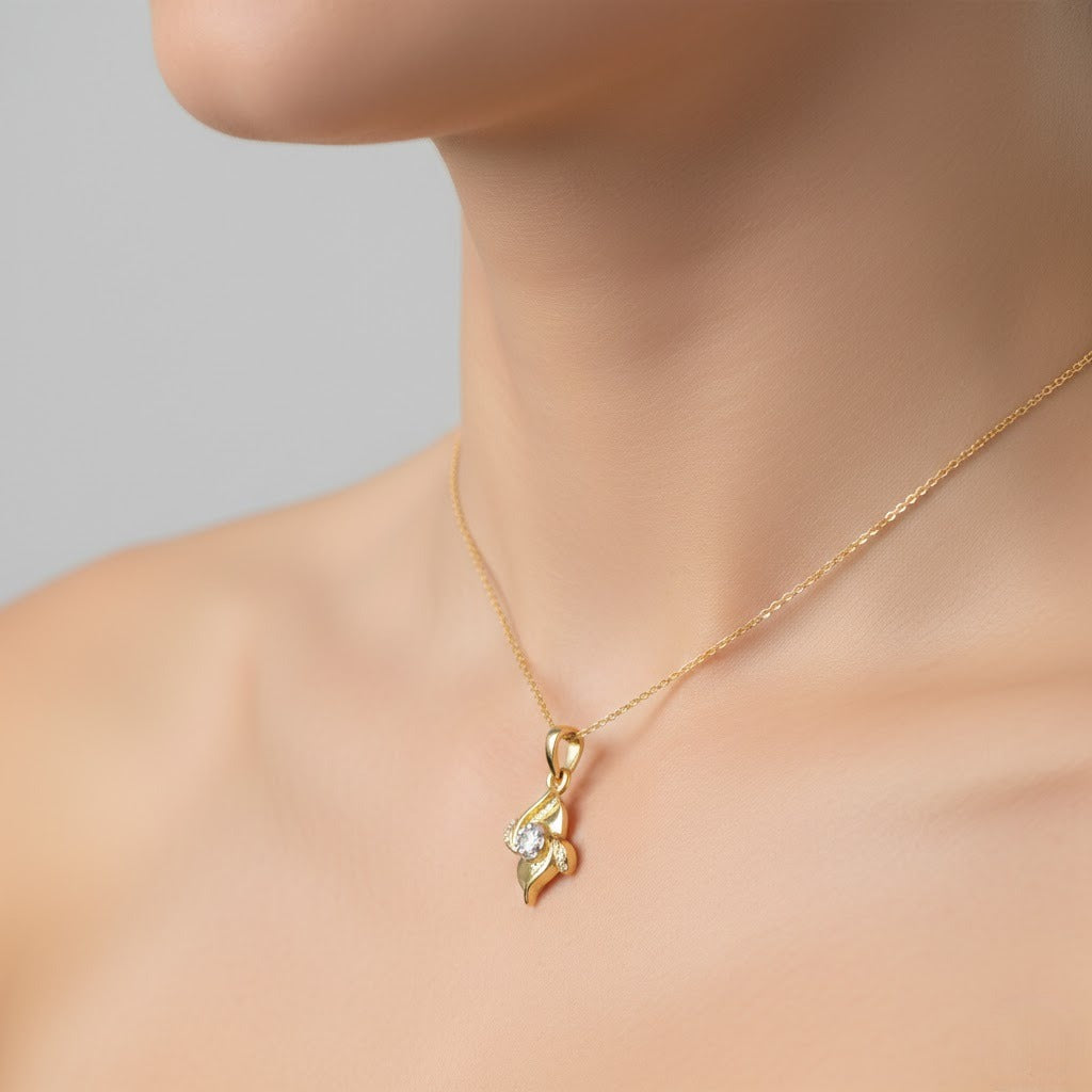 Graceful Wave Motif Accents Diamond Gold Pendant