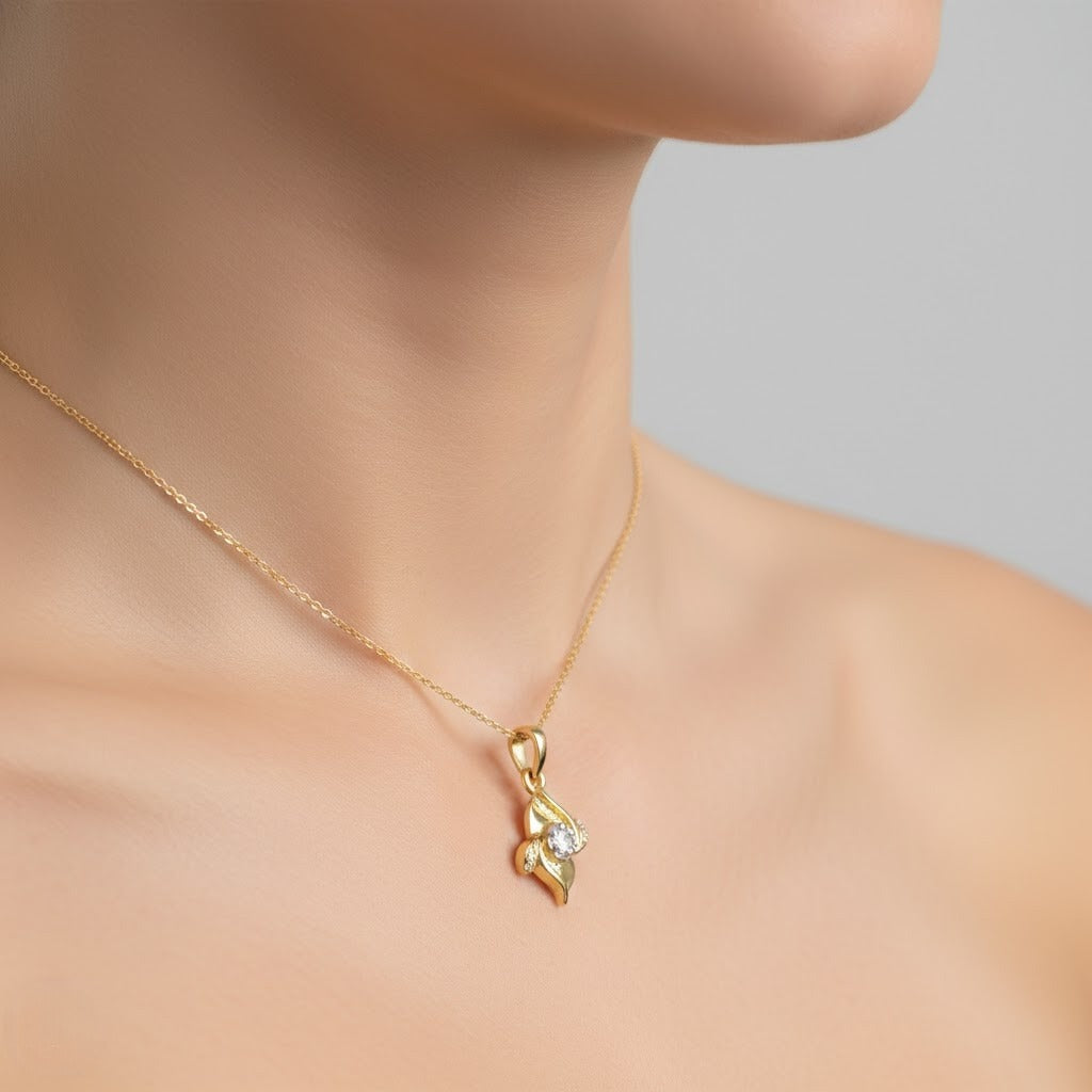 Graceful Wave Motif Accents Diamond Gold Pendant