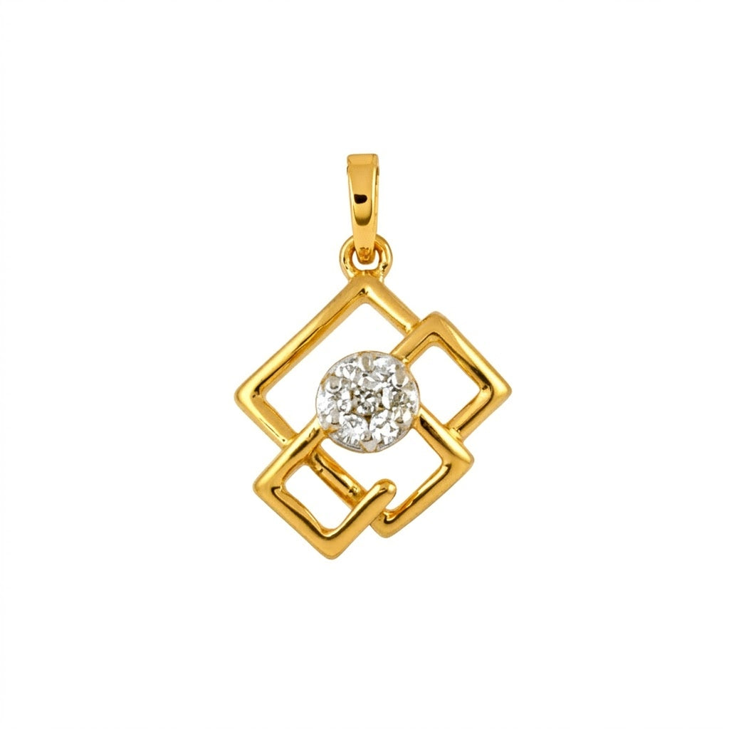 Geometric Square Frame Floral Center Diamond Gold Pendant