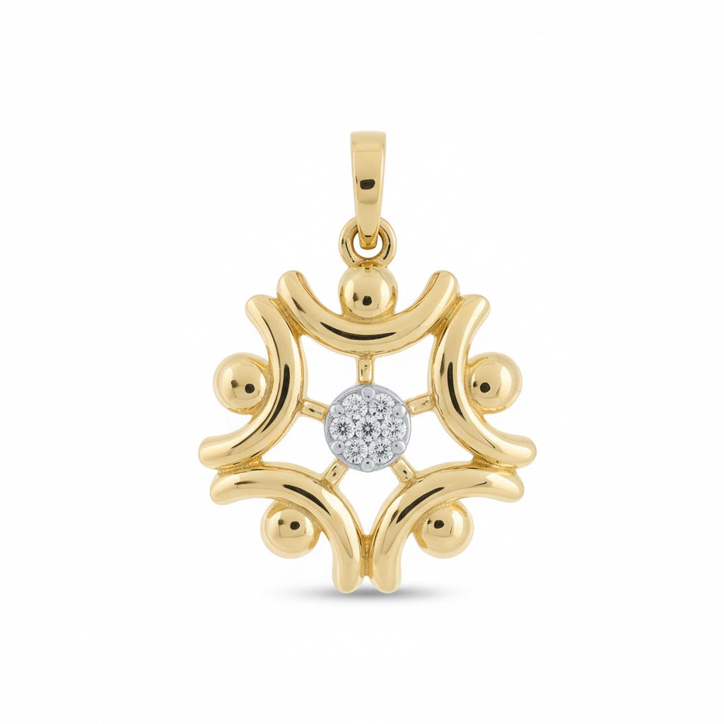 Artistic Floral Curve Motif Diamond Gold Pendant