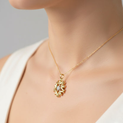 Artistic Floral Curve Motif Diamond Gold Pendant