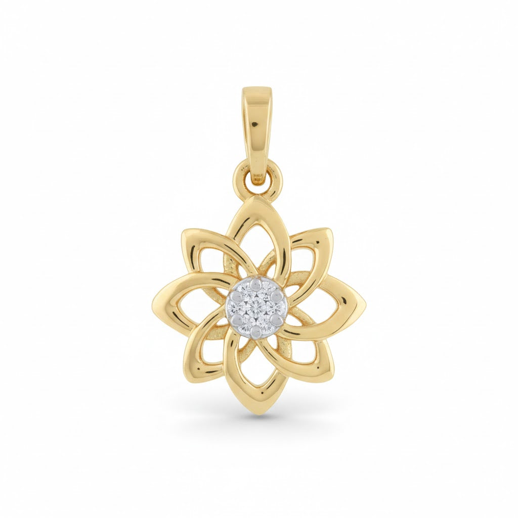 Blooming Petal Floral Cluster Diamond Gold Pendant