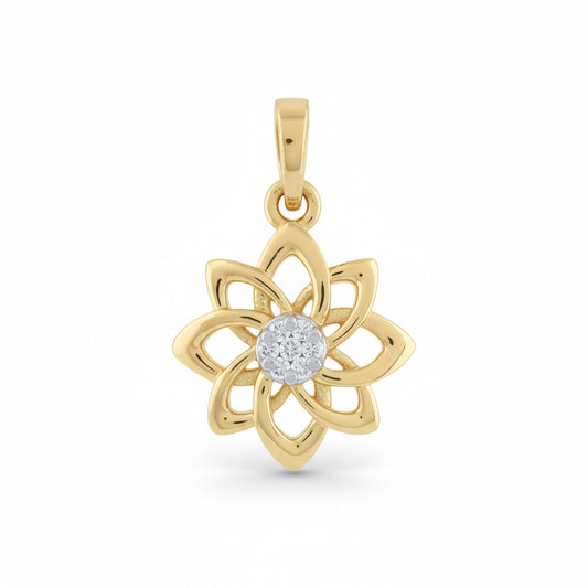 Blooming Petal Floral Cluster Diamond Gold Pendant