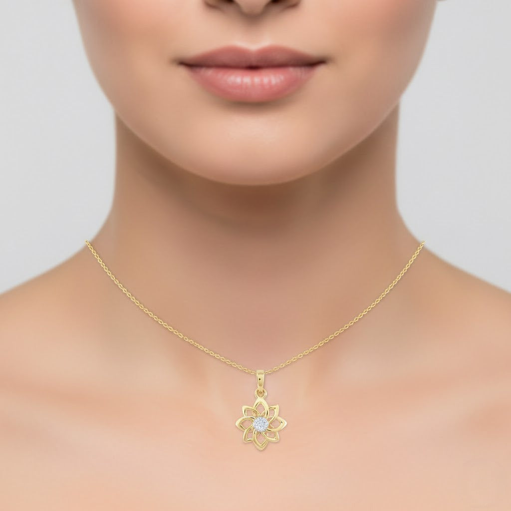 Blooming Petal Floral Cluster Diamond Gold Pendant