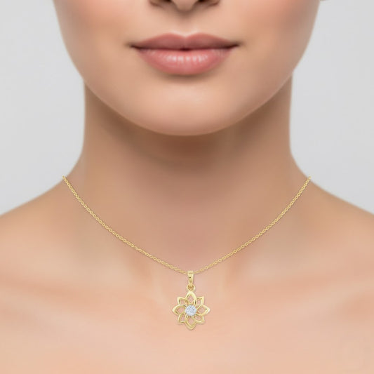 Blooming Petal Floral Cluster Diamond Gold Pendant
