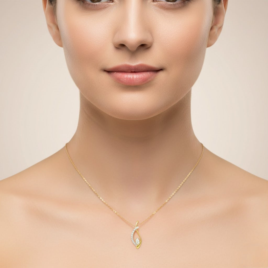Elegant Curved Diamond Gold Pendant