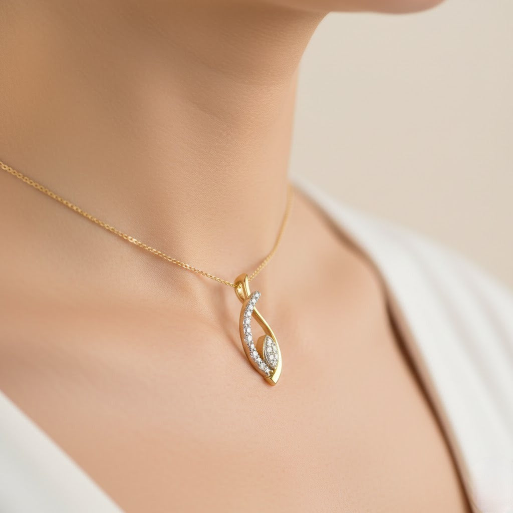 Elegant Curved Diamond Gold Pendant