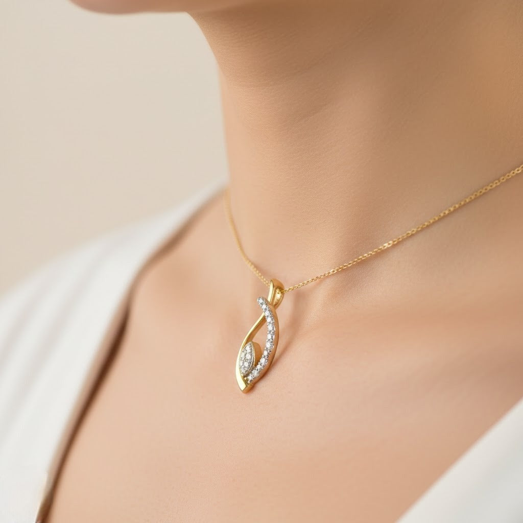 Elegant Curved Diamond Gold Pendant
