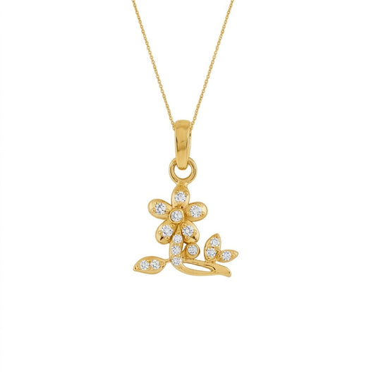 Delicate Floral Vine Sparkle Accent Diamond Gold Pendant