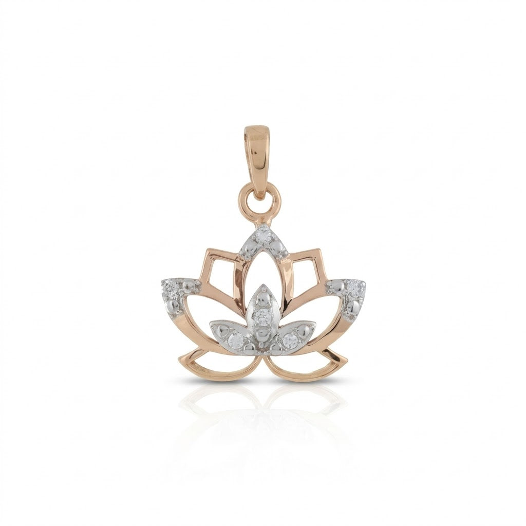 Elegant Lotus Bloom Charm Diamond Gold Pendant