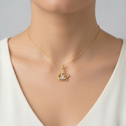 Elegant Lotus Bloom Charm Diamond Gold Pendant