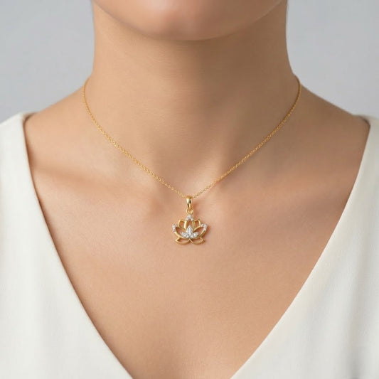 Elegant Lotus Bloom Charm Diamond Gold Pendant