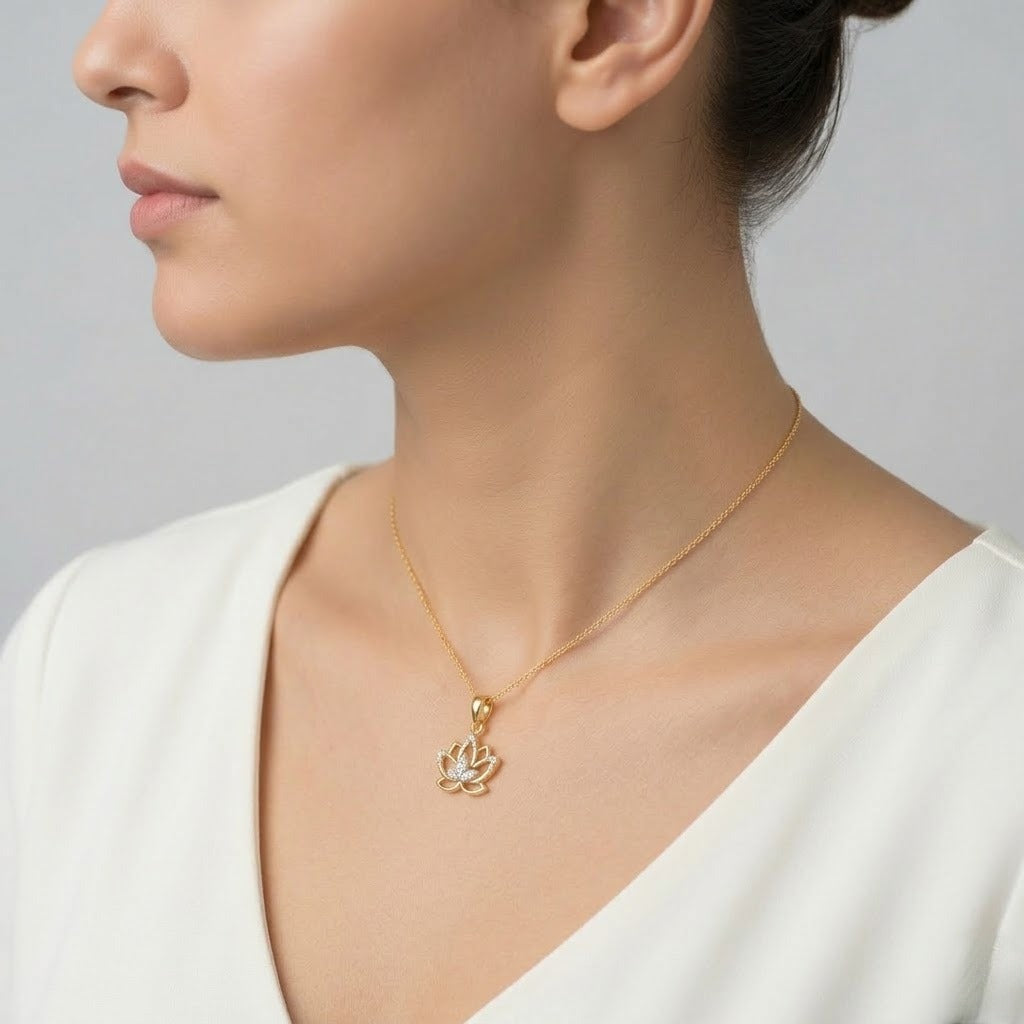 Elegant Lotus Bloom Charm Diamond Gold Pendant
