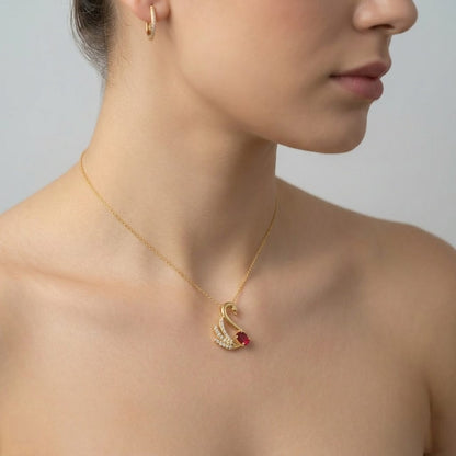 Elegant Swan Ruby & Diamond Design Gold Pendant