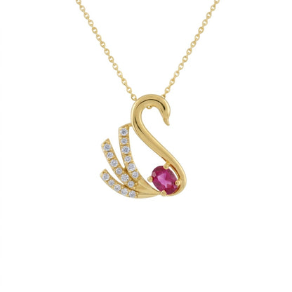 Elegant Swan Ruby & Diamond Design Gold Pendant