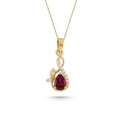 Elegant Ruby Swirl Design Diamond Gold Pendant