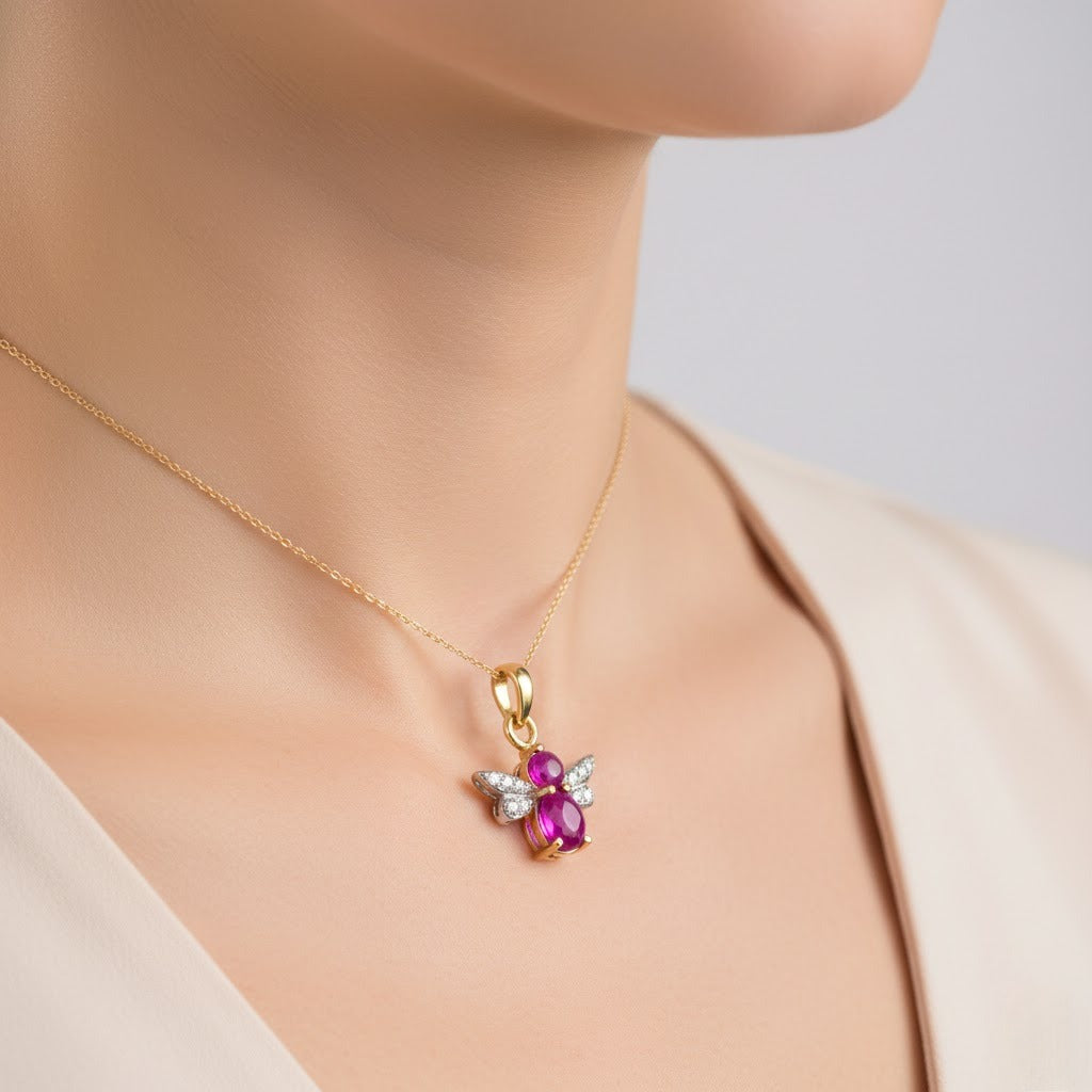 Ruby and Butterfly Inspired Diamond Gold Pendant
