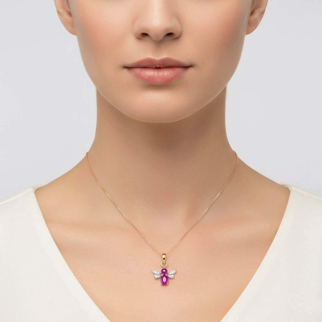 Ruby and Butterfly Inspired Diamond Gold Pendant