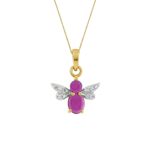 Ruby and Butterfly Inspired Diamond Gold Pendant