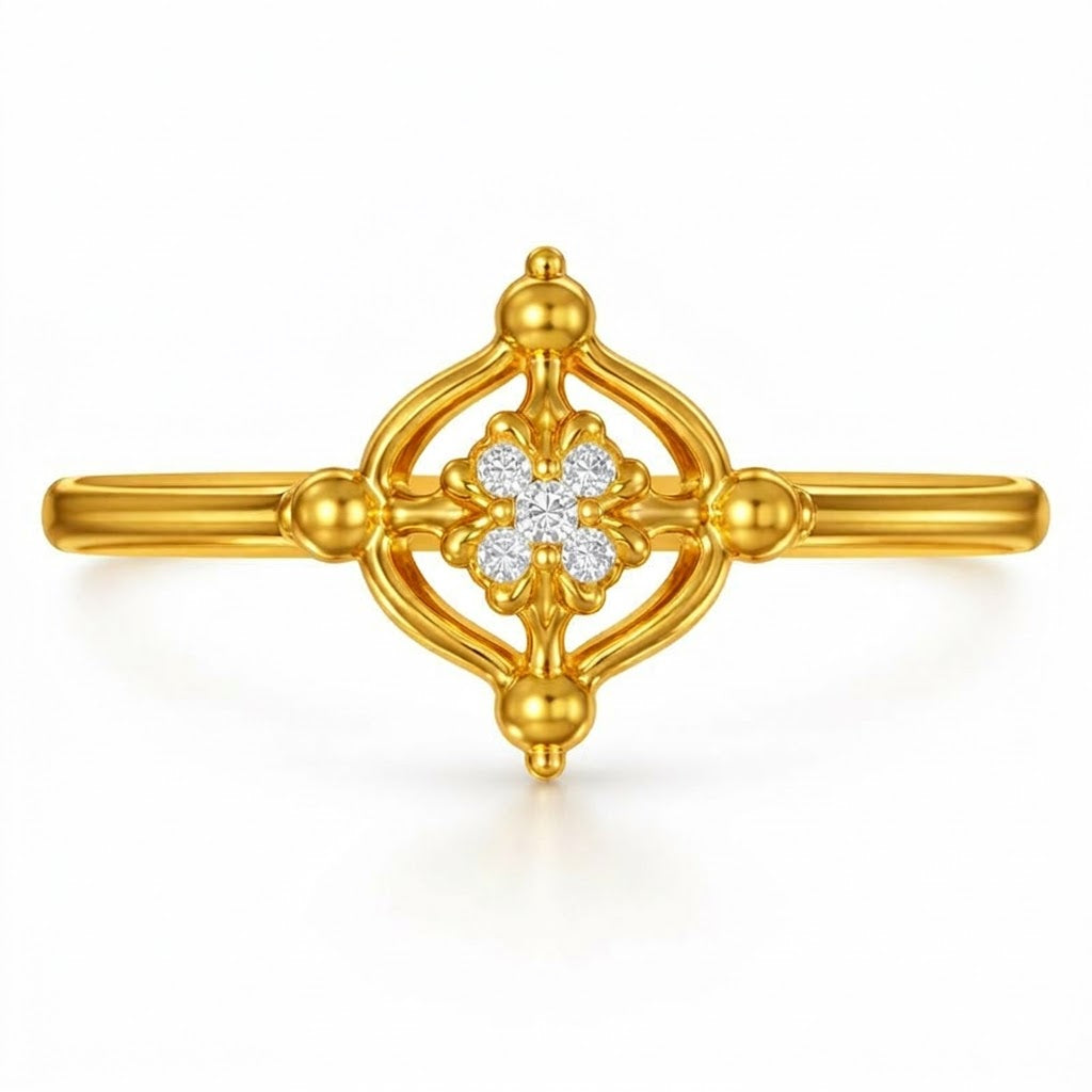 Geometric Floral Diamond Gold Ring