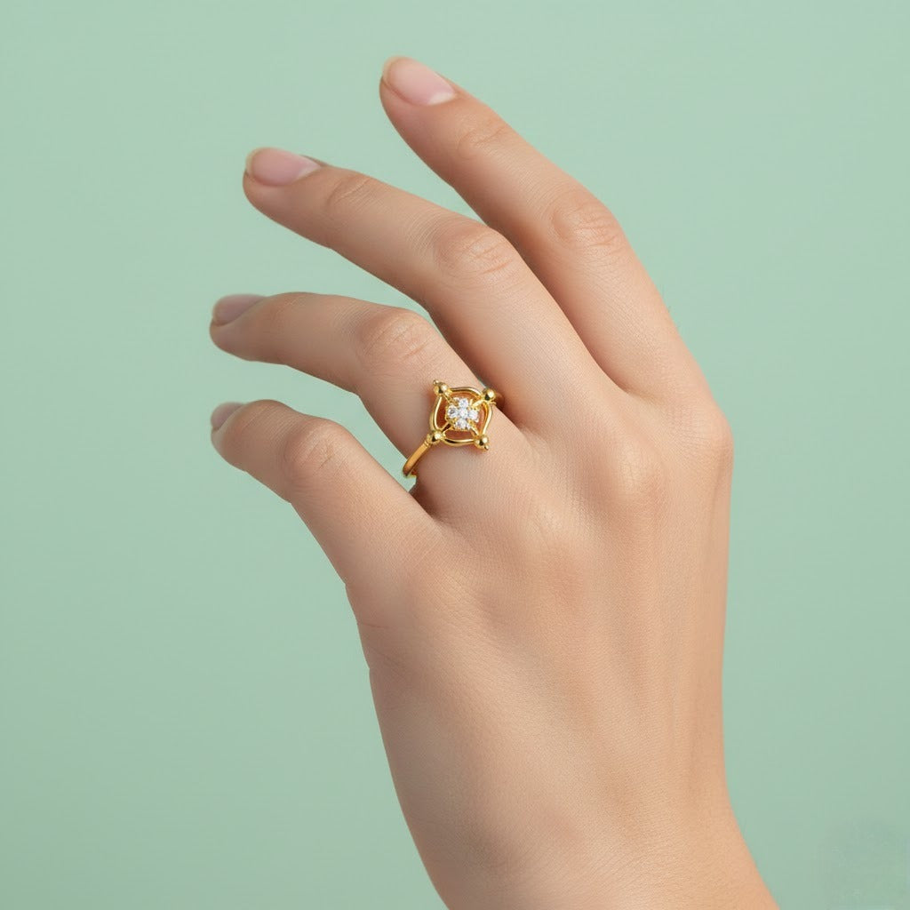 Geometric Floral Diamond Gold Ring