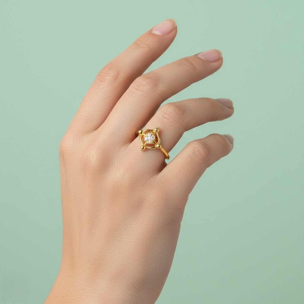 Geometric Floral Diamond Gold Ring