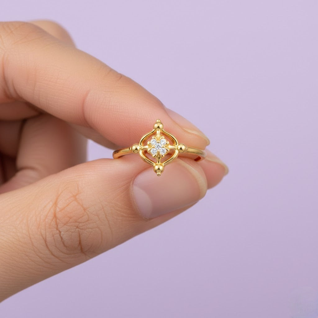 Geometric Floral Diamond Gold Ring