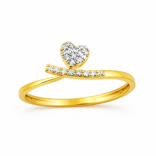 Graceful Curved Leaf Inspired Design Diamond Gold Ring
