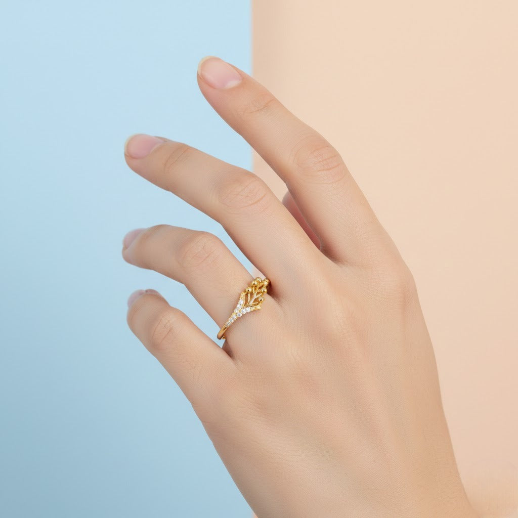 Nature Inspired Branch Sparkle Design Diamond Gold Ring