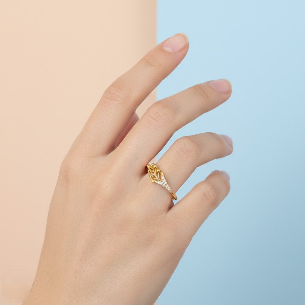 Nature Inspired Branch Sparkle Design Diamond Gold Ring