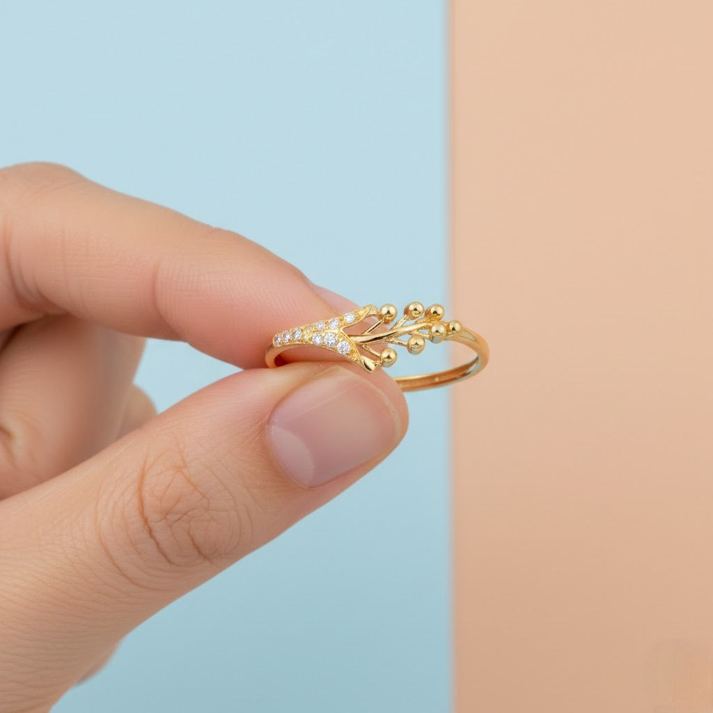 Nature Inspired Branch Sparkle Design Diamond Gold Ring
