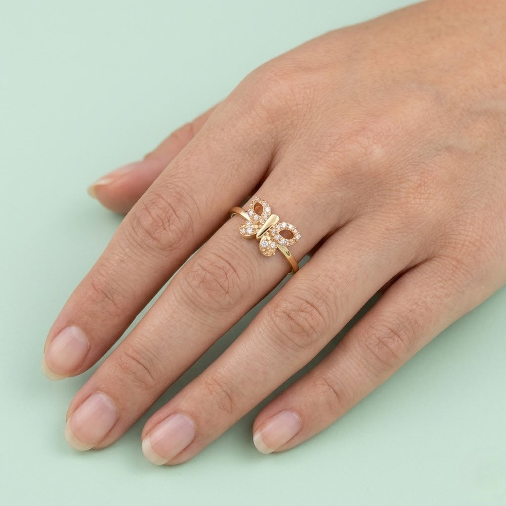 Royal Twin Bloom Openwork Design Diamond Gold Ring