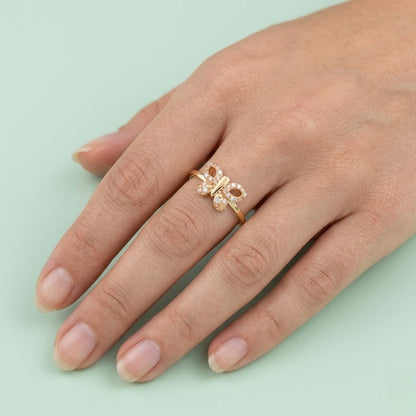 Royal Twin Bloom Openwork Design Diamond Gold Ring