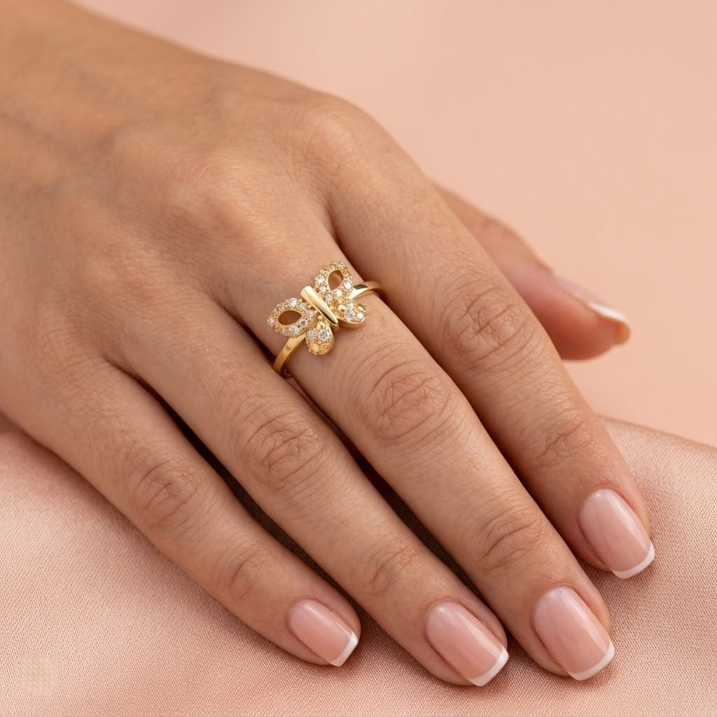 Royal Twin Bloom Openwork Design Diamond Gold Ring