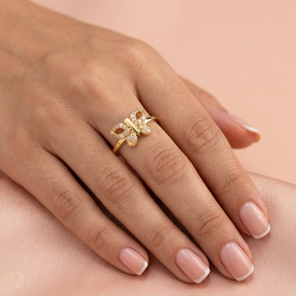 Royal Twin Bloom Openwork Design Diamond Gold Ring