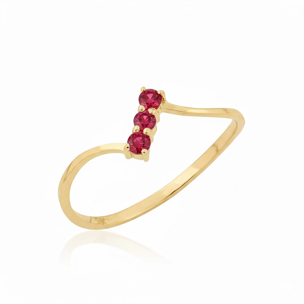 Minimal Three Stone Ruby Accent Gold Ring