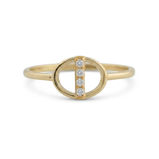 Oval Frame Diamond Bar Gold Ring