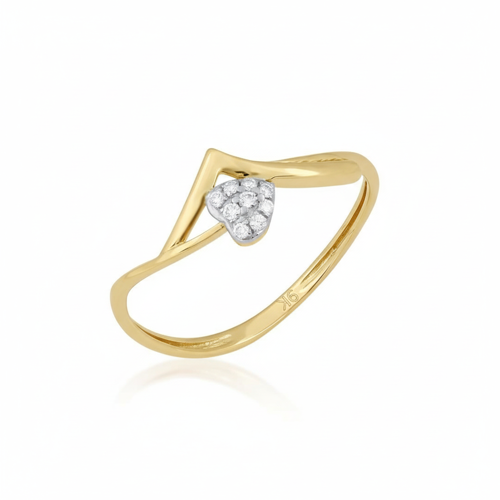 Twin Wave Heart Diamond Gold Ring