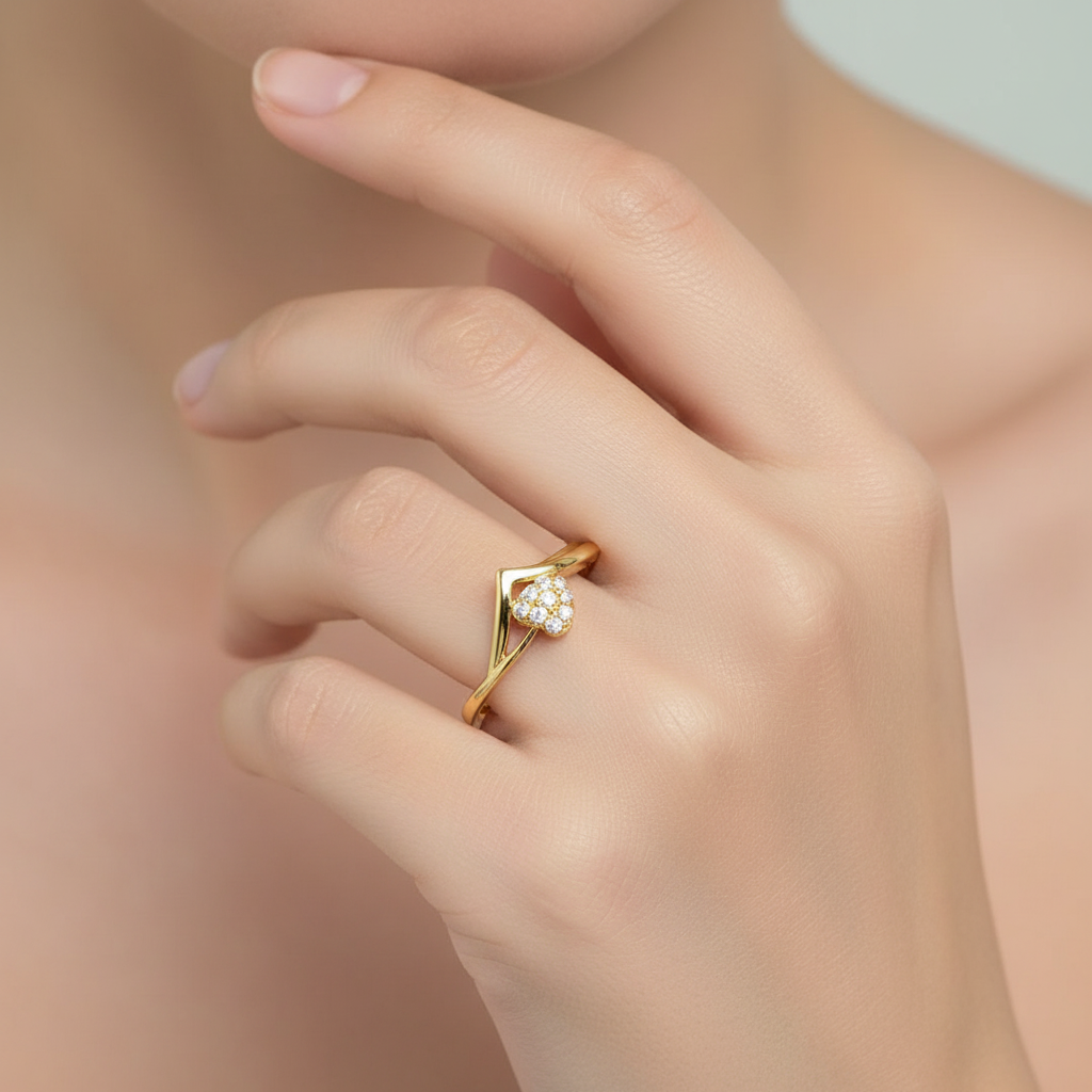 Twin Wave Heart Diamond Gold Ring