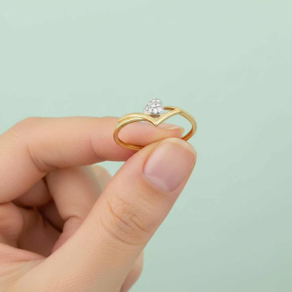 Twin Wave Heart Diamond Gold Ring