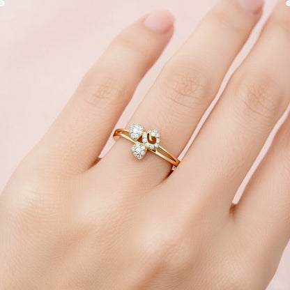 Triple Heart Sparkle Design Diamond Gold Ring