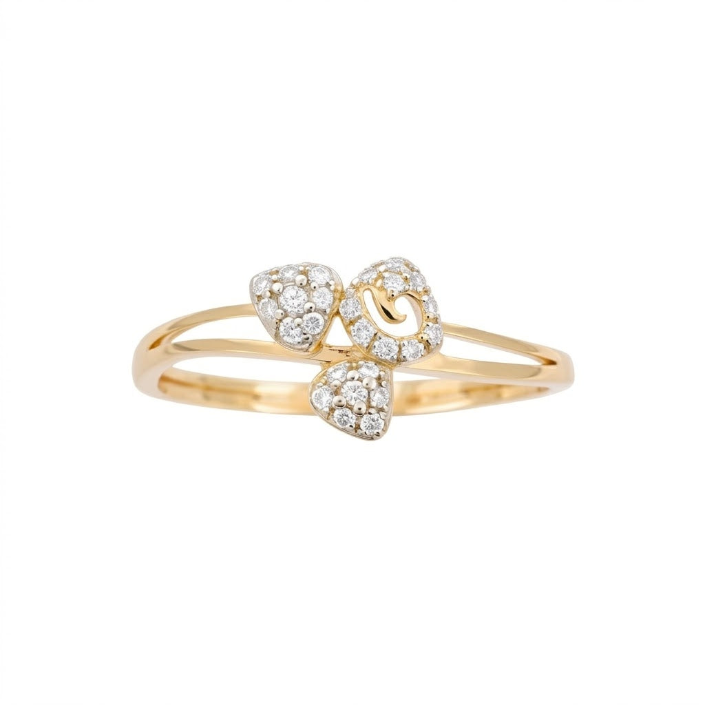 Triple Heart Sparkle Design Diamond Gold Ring