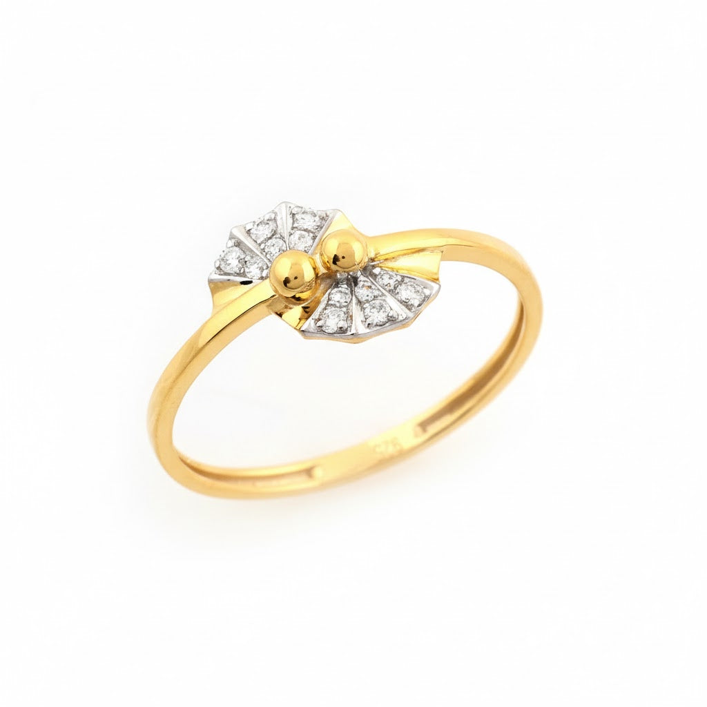 Elegant Dual Bead Floral Accent Diamond Gold Ring