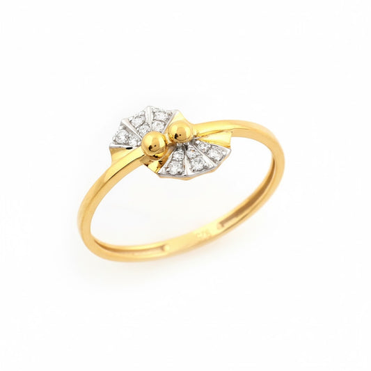 Elegant Dual Bead Floral Accent Diamond Gold Ring