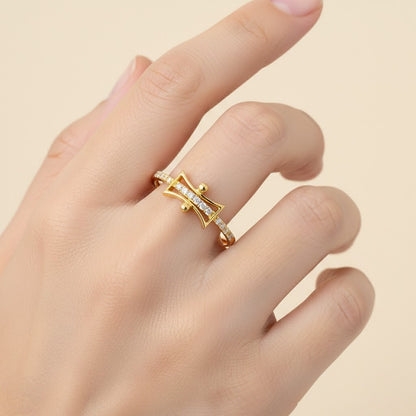 Hourglass Bar Diamond Gold Ring