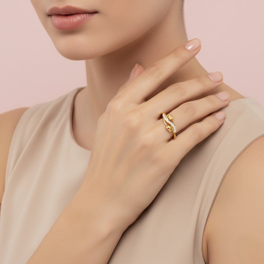 Double Rose Embrace Diamond Gold Ring