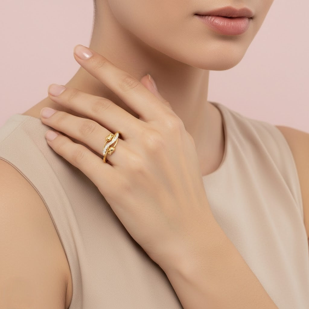 Double Rose Embrace Diamond Gold Ring